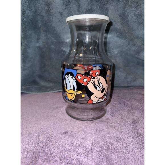Vintage Disney Juice Carafe 48 ounces Mickey And Friends Glass collectible - Picture 2 of 6